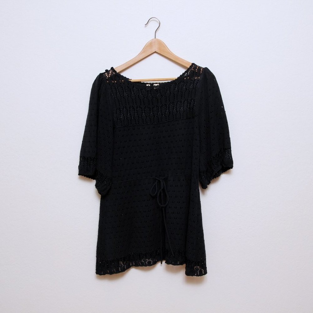 Moth‎ Crochet Cotton Blend Tunic Black Women L